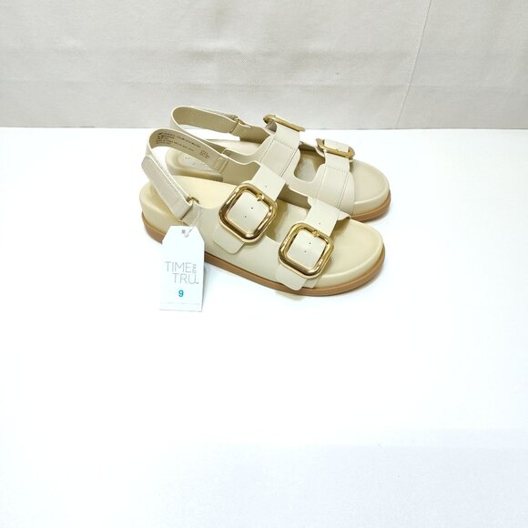 Time And Tru Dad Buckle Slingback Sandal Size 9 Bone Color Adjustable Strap NWT - Picture 2 of 10